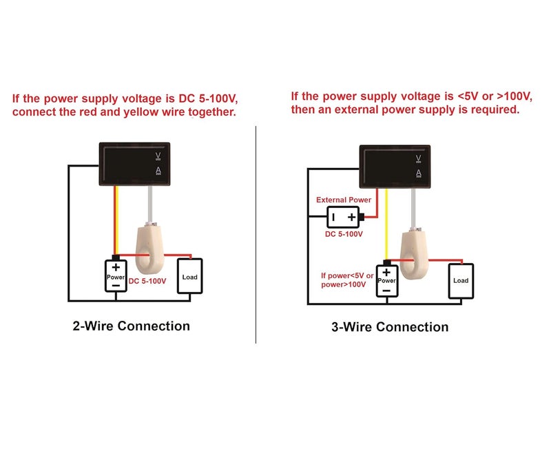 bayite Volt Amp Meter, DC 5-100V 100A Dual Display Current Voltage Meter, Digital Mini Ammeter Voltmeter Gauge with Hall Effect Sensor Current Transformer - Image 5